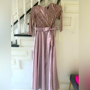Formal dress with sequin top and tie waist
